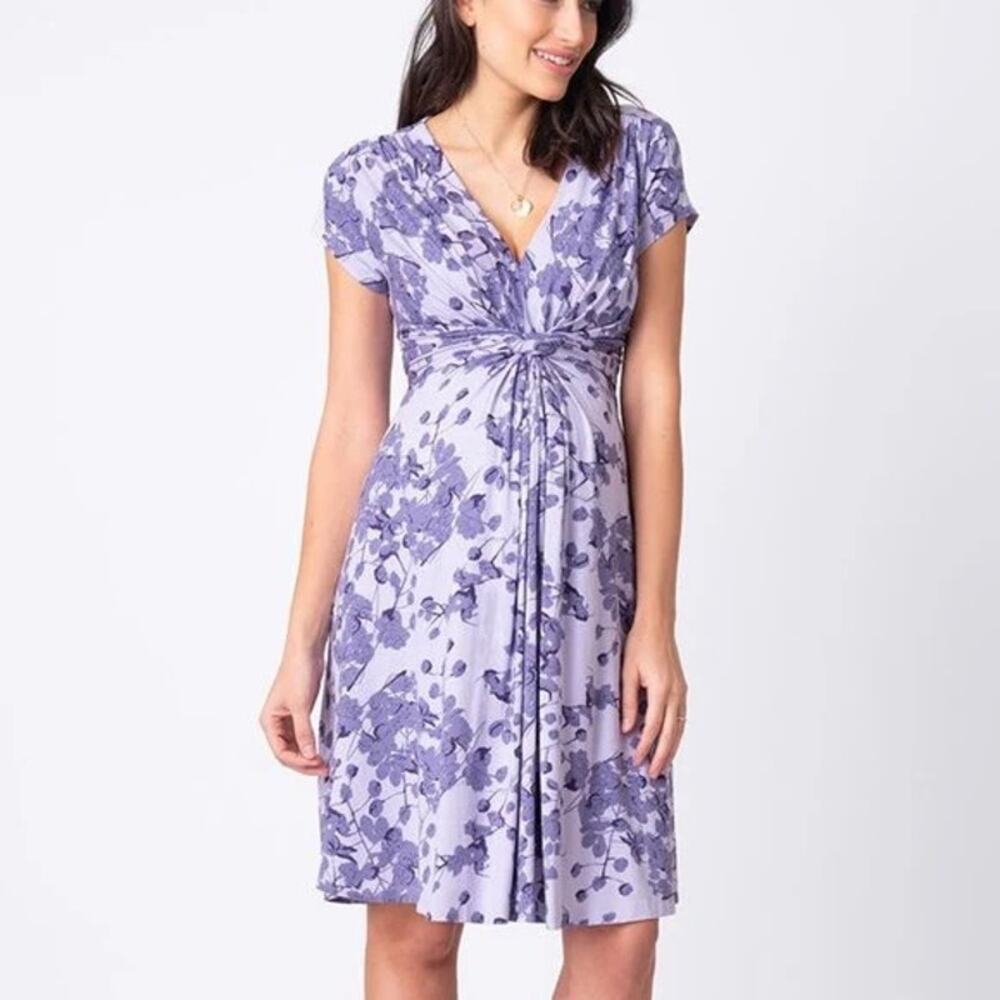 SERAPHINE Maternity Lavender Blossom Knot Front Empire Waist Dress - Picture 3 of 7